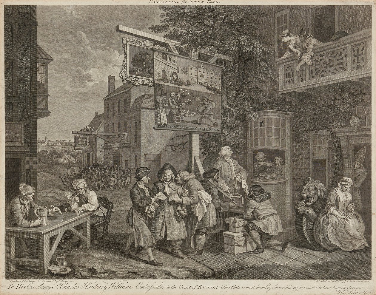 Humors of An Election (uppsättning om fyra) (gravyr) av William Hogarth