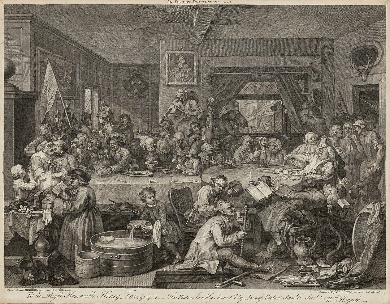 Humors of An Election (uppsättning om fyra) (gravyrer) av William Hogarth
