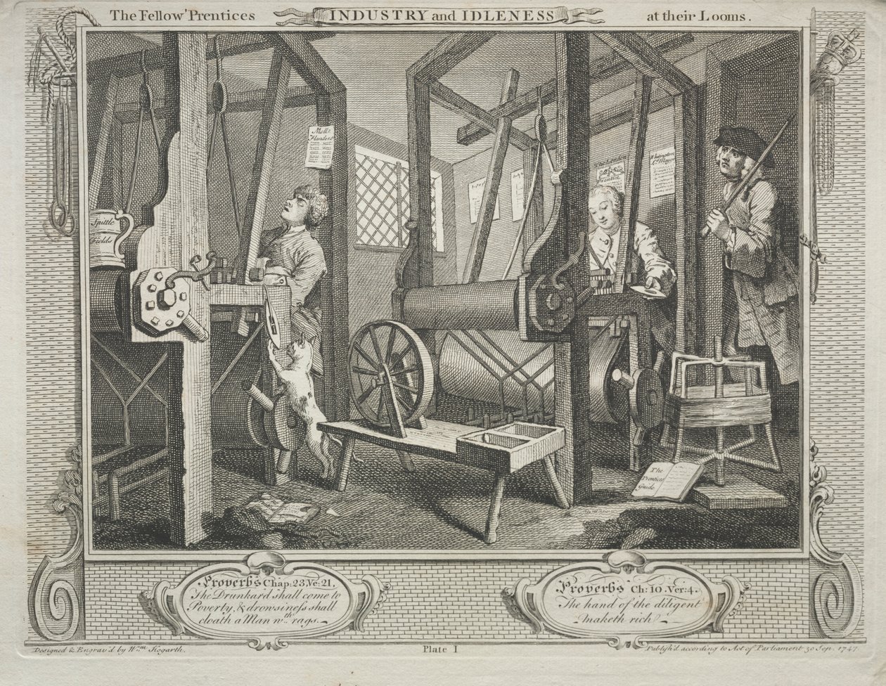 Industri och sysslolöshet: The Fellow Prentices at their Looms av William Hogarth