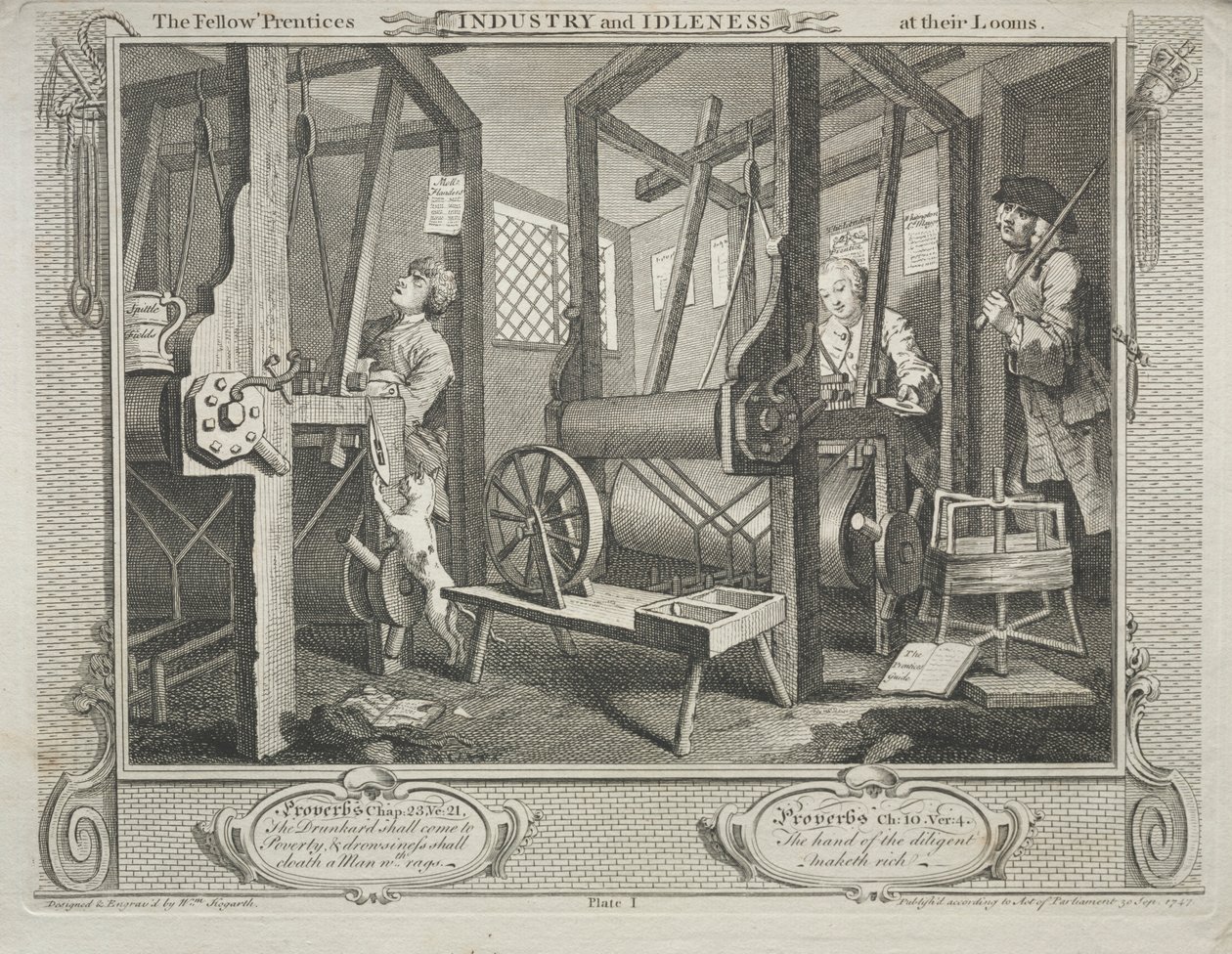 Industri och sysslolöshet: The Fellow Prentices at their Looms, 1747. av William Hogarth