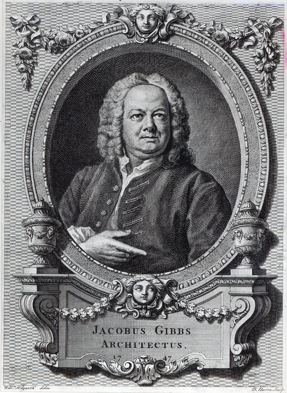 James Gibbs, graverad av Bernard Baron, 1747 av William Hogarth