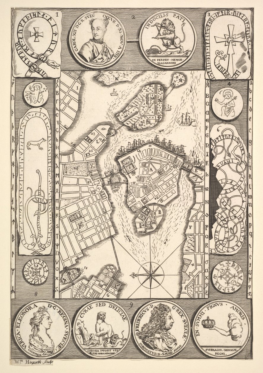 Karta över Stockholm Aubry de La Mottrayes Reser genom Europa, Asien och in i Del..., 1723-24. av William Hogarth