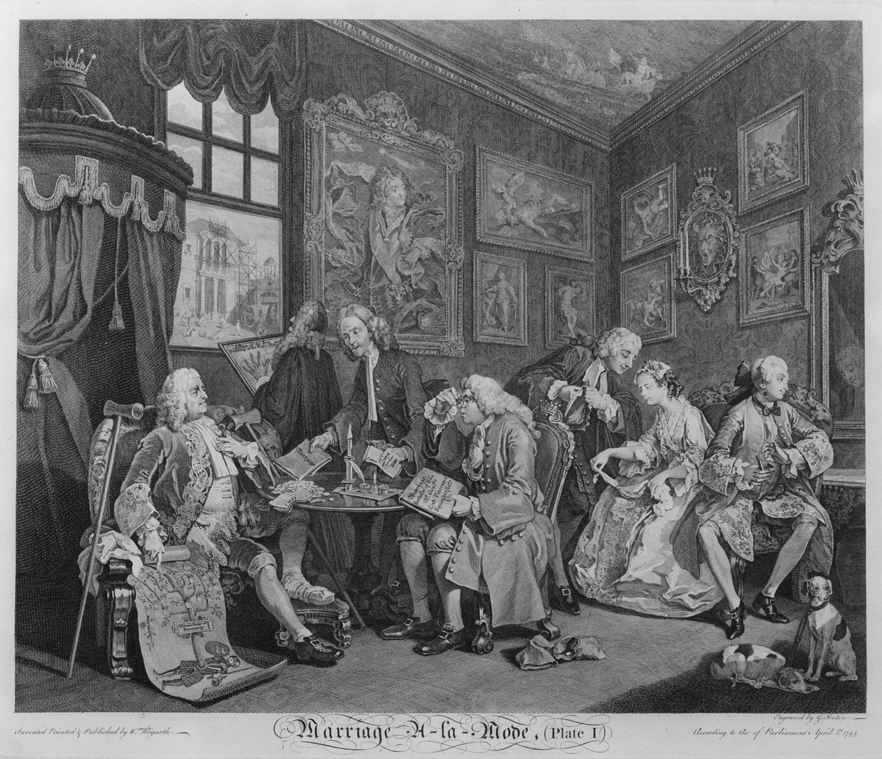 Marriage a la Mode, tavla I, The Marriage Settlement, 1745 av William Hogarth