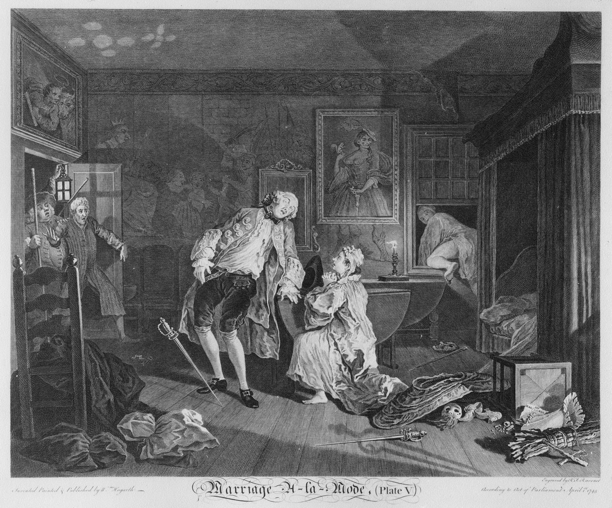 Ægteskab a la Mode, Tavle V, The Bagnio, 1745 swed av William Hogarth