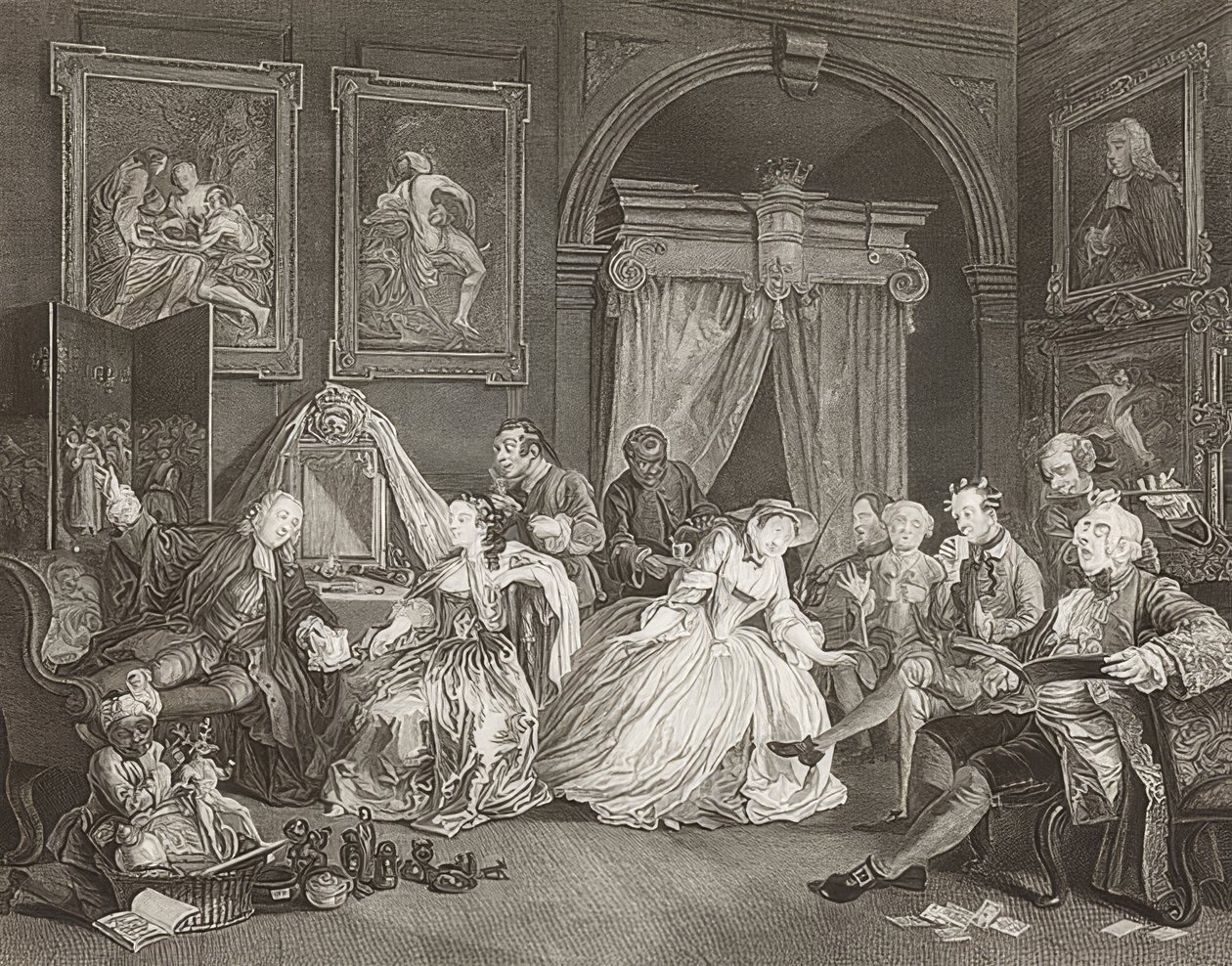 Äktenskap à la Mode / äktenskap enligt mode. Blad 4: Toiletten / Grevinnans spak. 1745 (se även bild nummer 2221) av William Hogarth