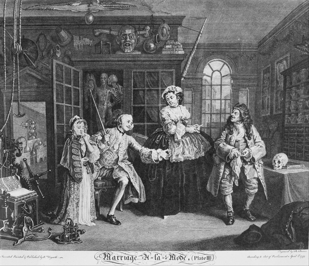 Marriage à la Mode, tavla 3, (Scenen med kvacksalvare) av William Hogarth