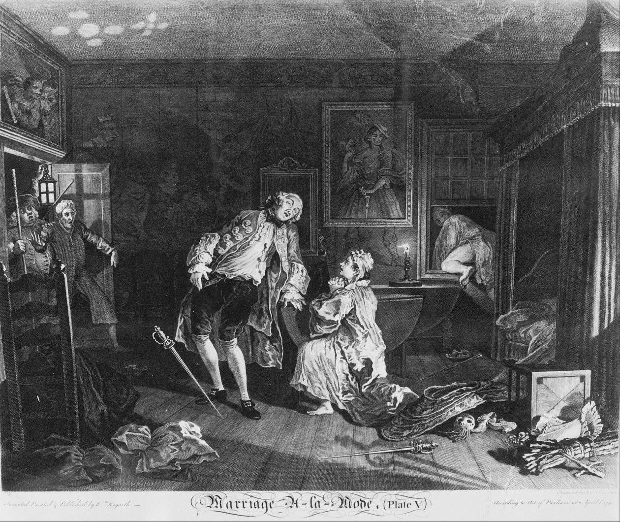 Marriage à la Mode, tavla 5, (The Death of the Earl) av William Hogarth