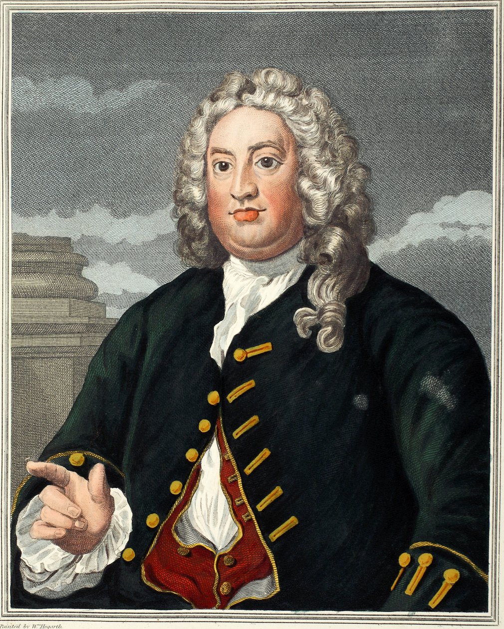 Martin Folkes, illustration från "Hogarth Restored: The Whole Works of the hyllade William Hogarth, re-graved by Thomas Cook", pub. 1812 (handfärgad gravyr) av William Hogarth