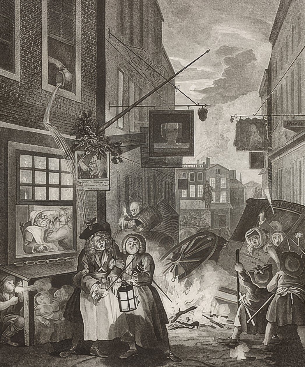 God natt. Från: The Four Times of the Day / De fyra tiderna på dagen. 1738 av William Hogarth