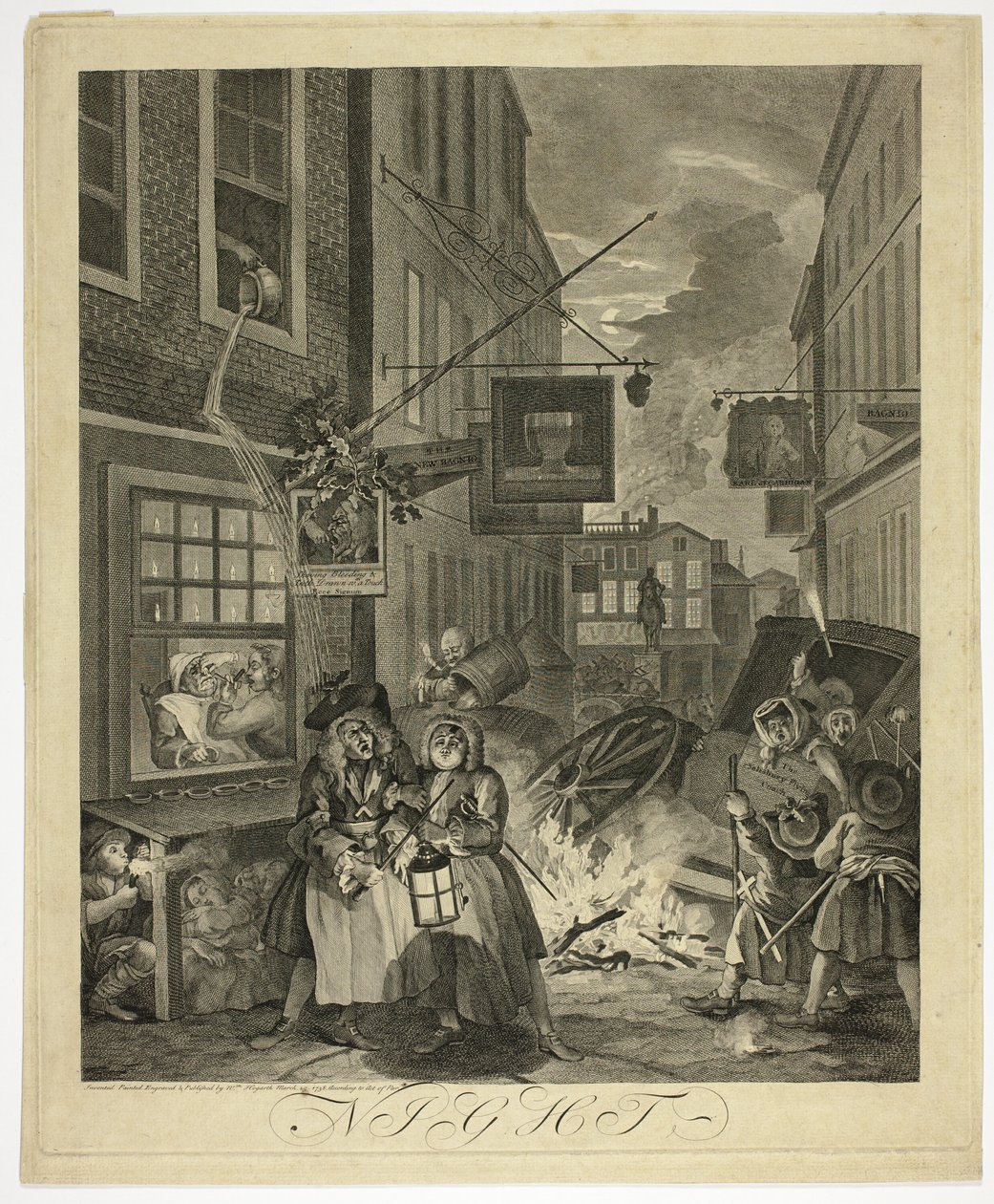 Natt, tallrik fyra från The Four Times of Day av William Hogarth