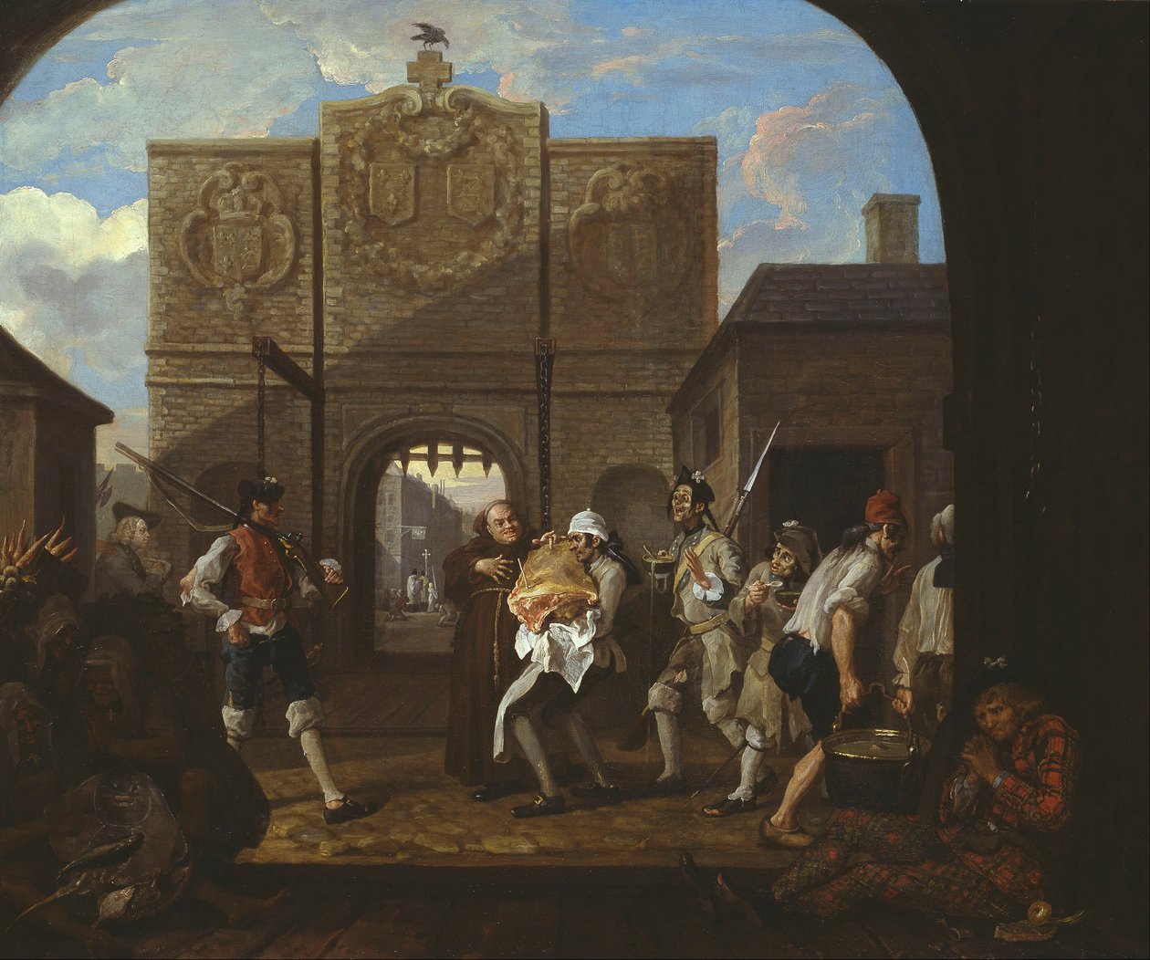 O, det gamla Englands rostbiff («Porten i Calais») av William Hogarth