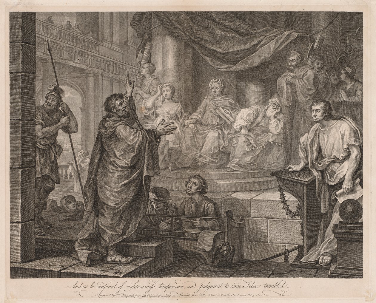 Paul före Félix Stora tallriken, 1752. av William Hogarth