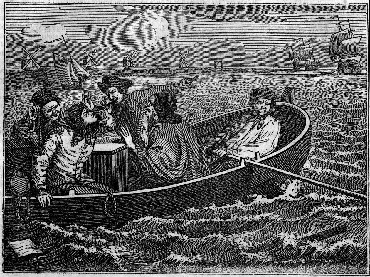 Plåt hämtad från en serie om 12 gravyrer av William Hogarth (1697-1764), brittisk illustratör, med titeln "Industry and Idleness", ""Zele and laziness"" som berättar om karriärerna för två lärlingar: Thomas Idle, den lata, jagar alla verkstäder deporteras av William Hogarth
