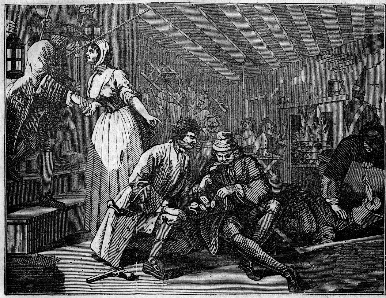 Plåt hämtad från en serie av 12 gravyrer av William Hogarth (1697-1764), brittisk illustratör, med titeln "Industry and Idleness", ""Zele and laziness"" som berättar om karriärerna för två lärlingar: Thomas Idle, skyldig till sina laster, var stannade på e av William Hogarth