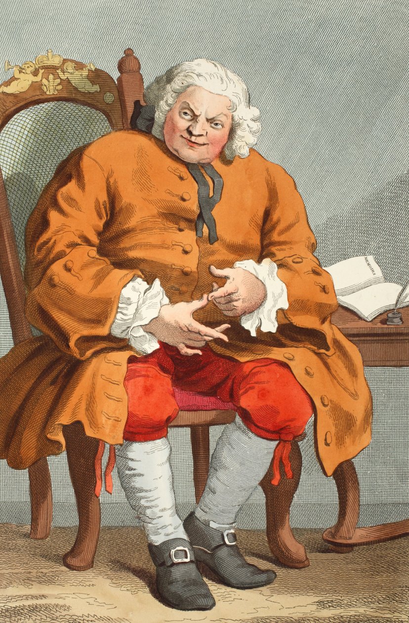 Porträtt av Simon Fraser, Lord Lovat, 25 augusti 1746, illustration från "Hogarth Restored: The Whole Works of the hyllade William Hogarth, re-graved by Thomas Cook", pub. 1812 (handfärgad gravyr) av William Hogarth