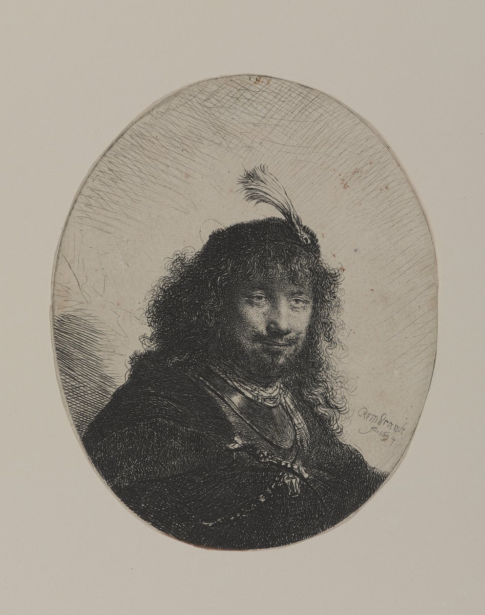 Rembrandt med plymad mössa och sänkt sabel av William Hogarth