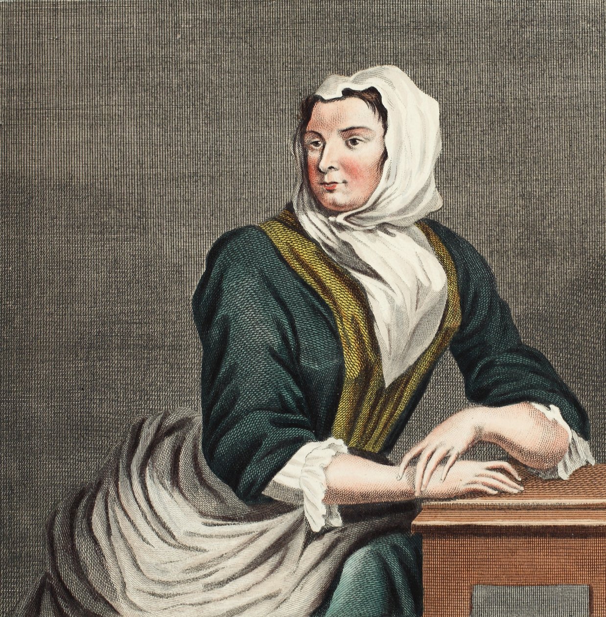 Sarah Malcolm i Newgate Prison, illustration från "Hogarth Restored: The Whole Works of the hyllade William Hogarth, re-graved by Thomas Cook", pub. 1812 (handfärgad gravyr) av William Hogarth