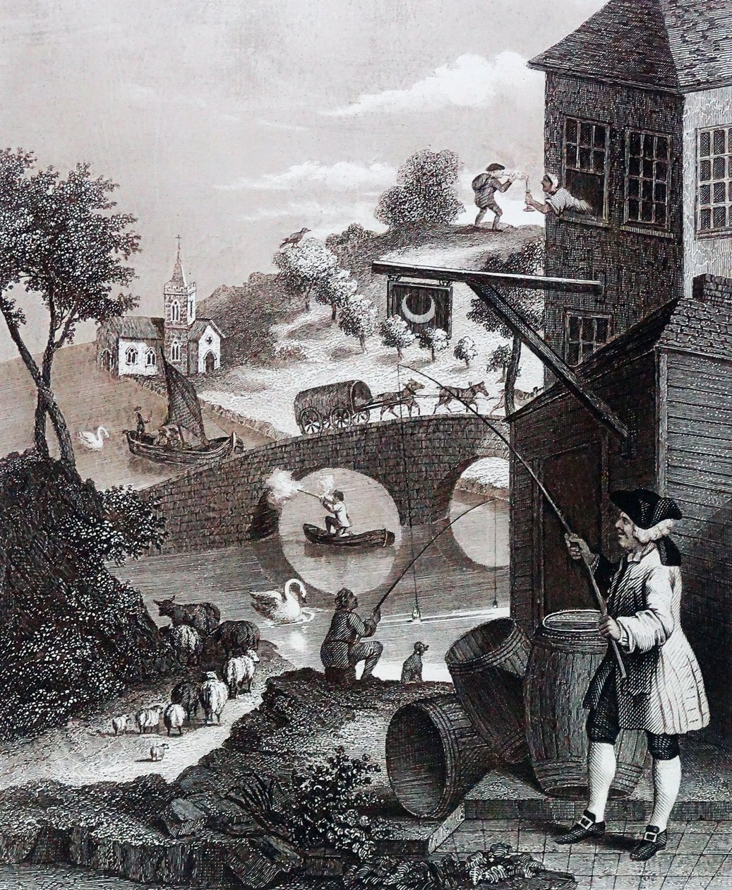 Satir på falskt perspektiv av William Hogarth