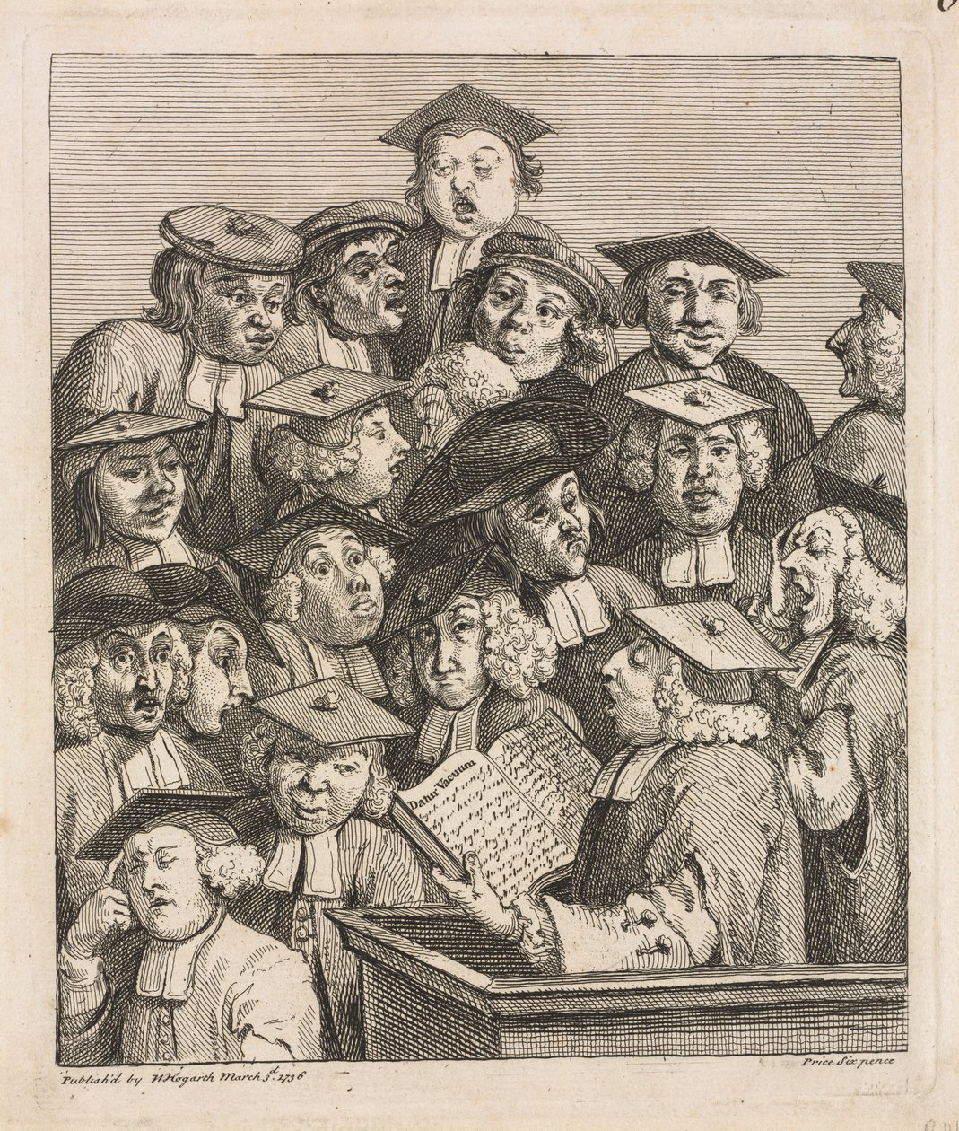 Forskare vid en föreläsning av William Hogarth