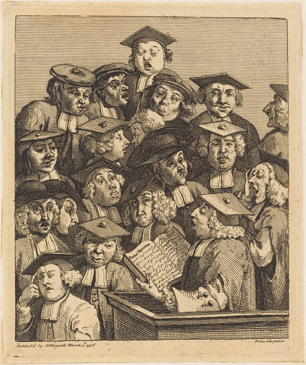 Lärda vid en föreläsning av William Hogarth