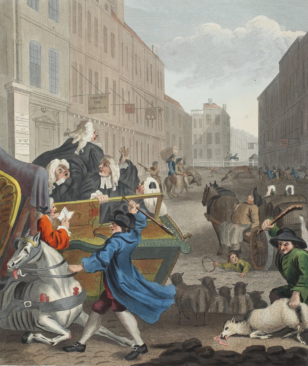 Andra etappen av grymhet, illustration från "Hogarth Restored: The Whole Works of the celebred William Hogarth, re-graved by Thomas Cook", pub. 1812 (handfärgad gravyr) av William Hogarth