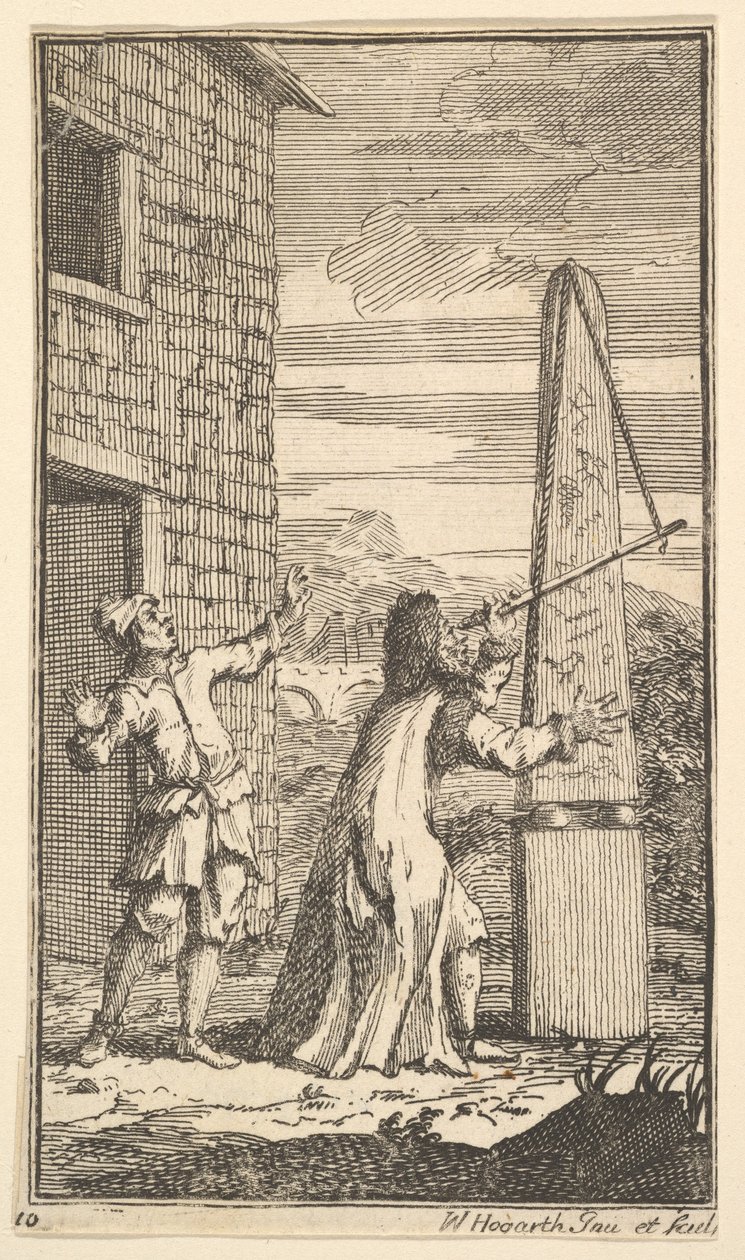 Sidrophel undersöker draken genom sitt teleskop Sjutton små illustrationer för S..., 1721-26. av William Hogarth