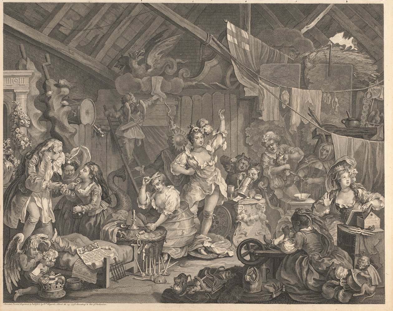 Promenerande skådespelerskor som klär sig i en lada av William Hogarth