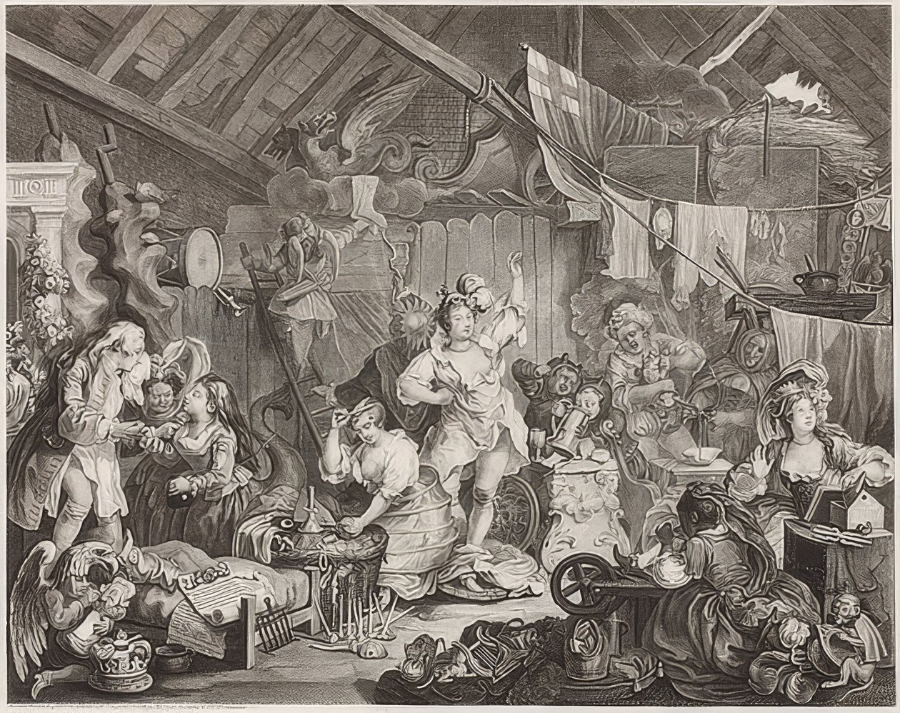 Promenerande skådespelerskor som klär sig i en lada. 1738 av William Hogarth