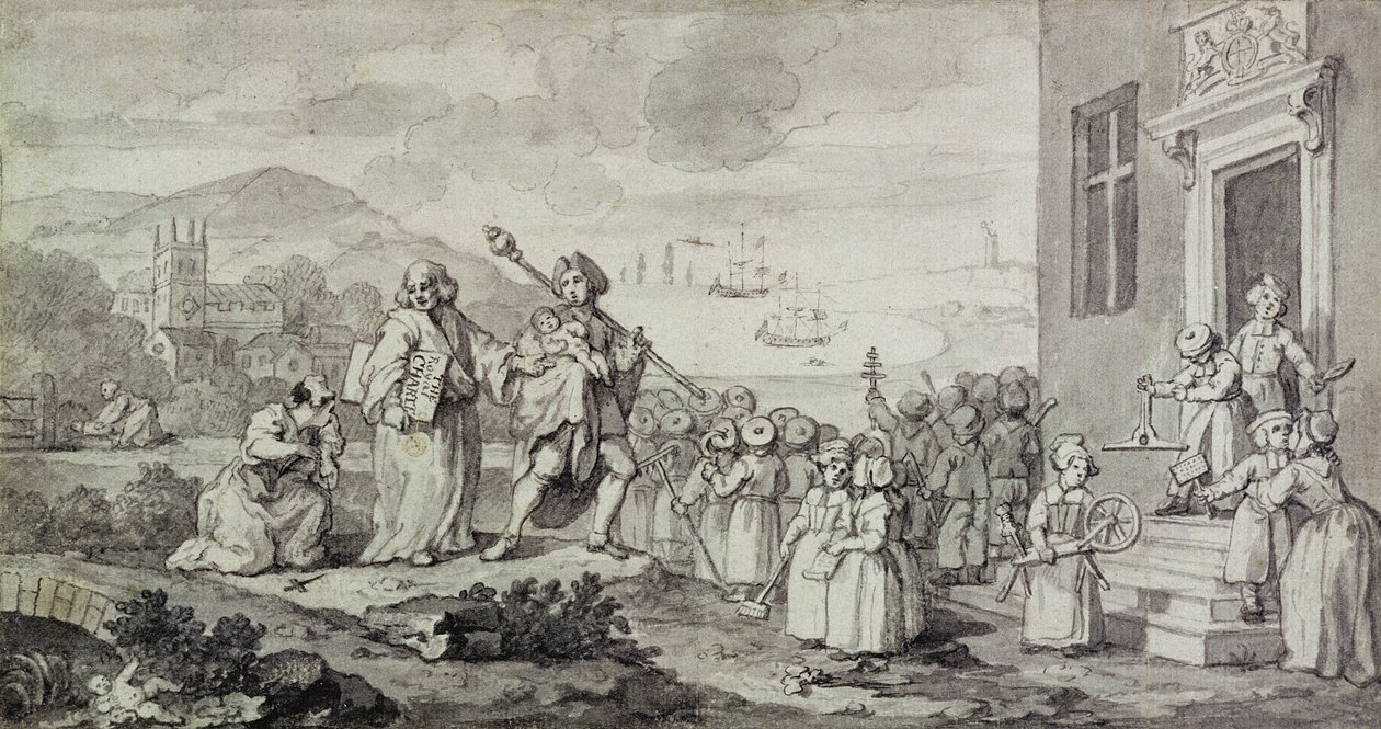 Study for the Foundlings (penna, bläck och tvätt på papper) av William Hogarth