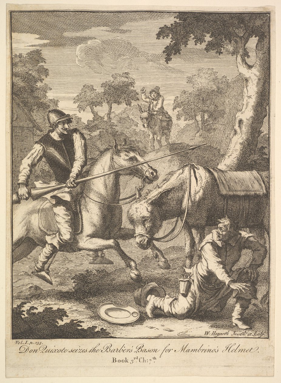 The Adventure of Mambrinos Hjälm Sex Illustrationer för Don Quijote, 1756 eller senare. av William Hogarth