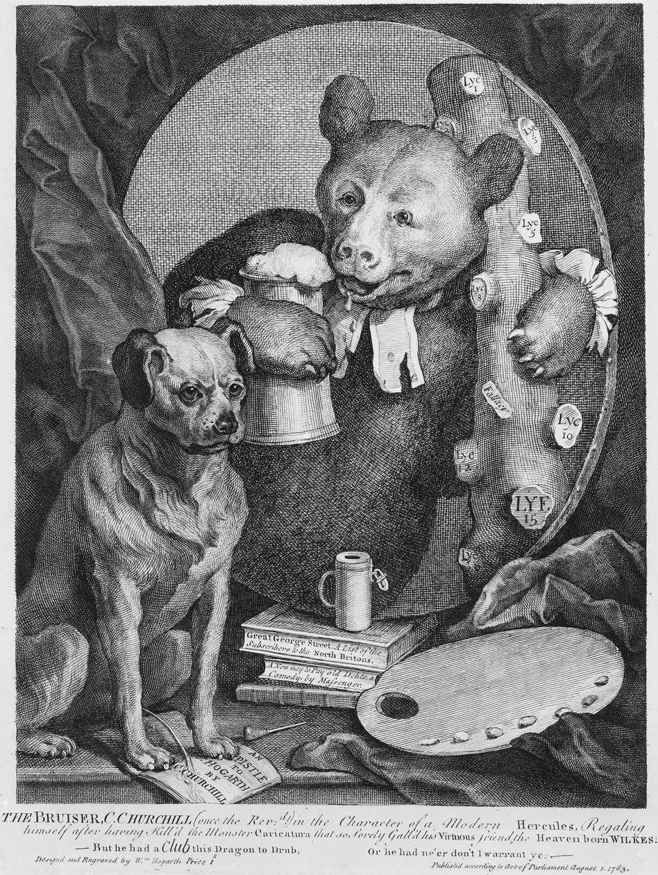 Bruiser Charles Churchill, en gång pastor, i karaktären av en rysk Hercules, 1763 av William Hogarth
