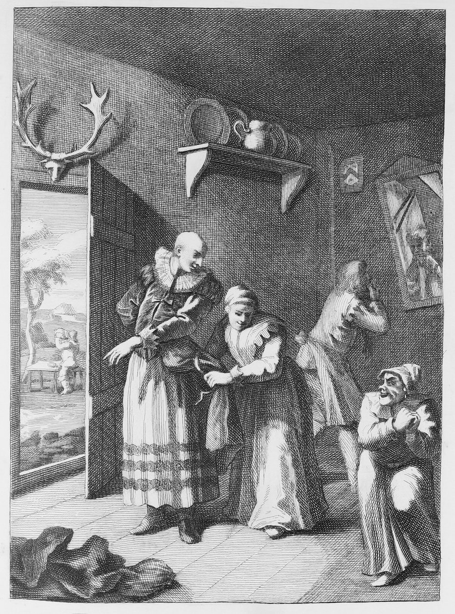 Kuraten och frisören äcklar sig själva för att föra hem Don Luixote av William Hogarth
