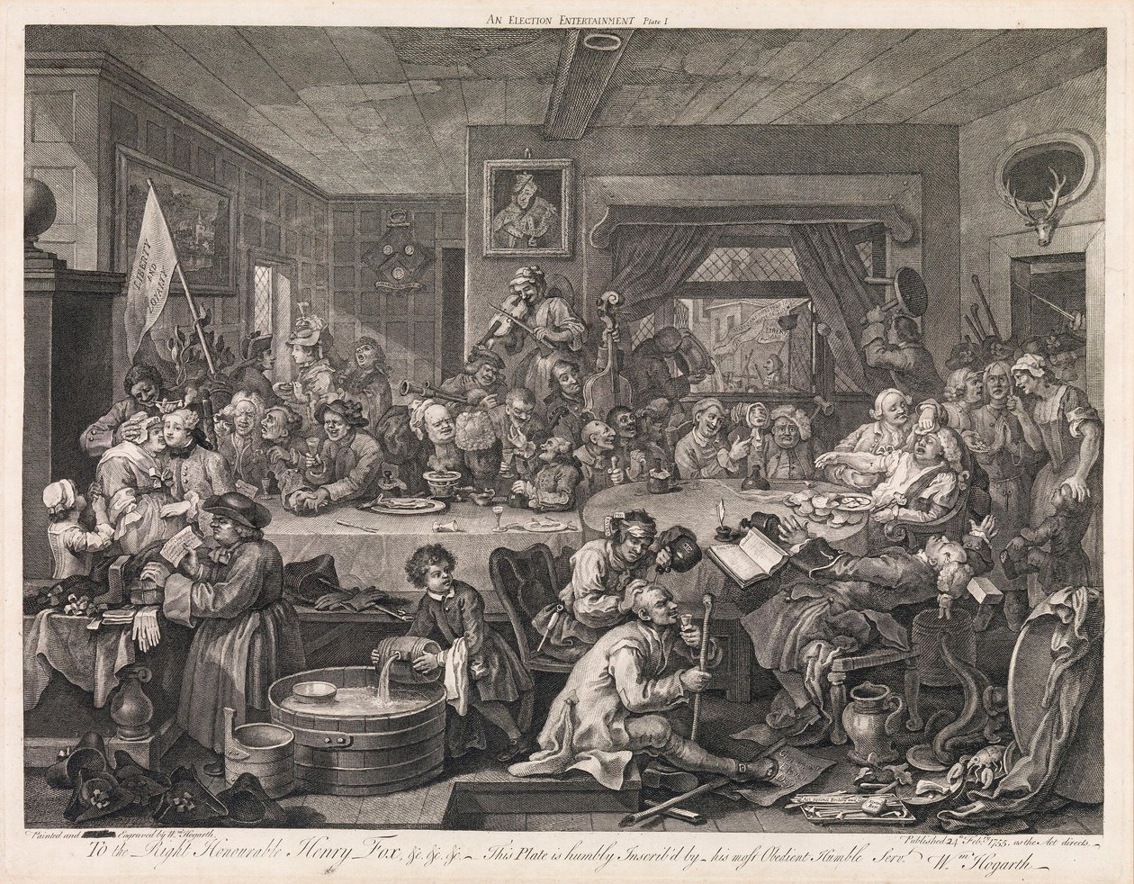 Valet, plansch 1: ”En valfest” av William Hogarth
