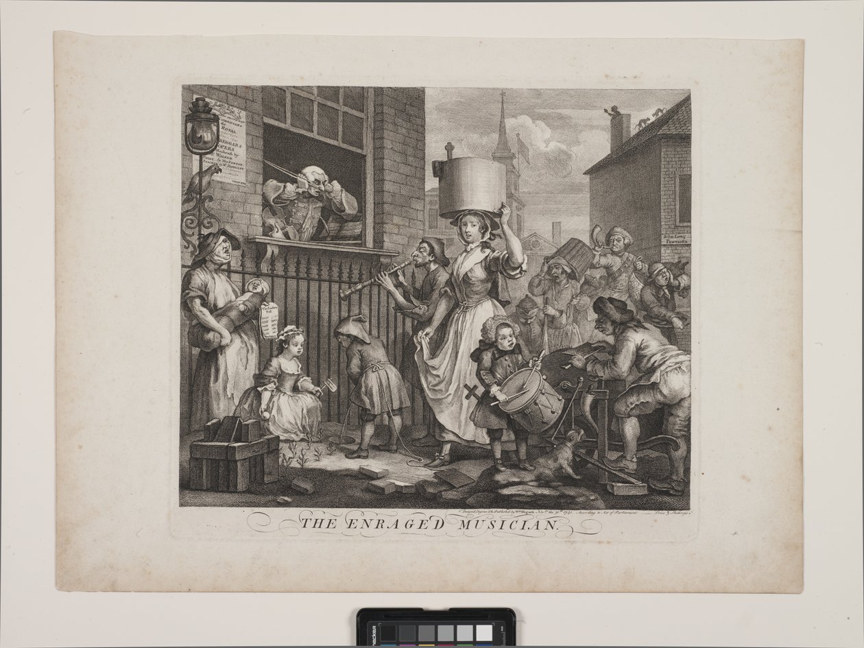 The Enraged Musician (etsning och gravyr) av William Hogarth