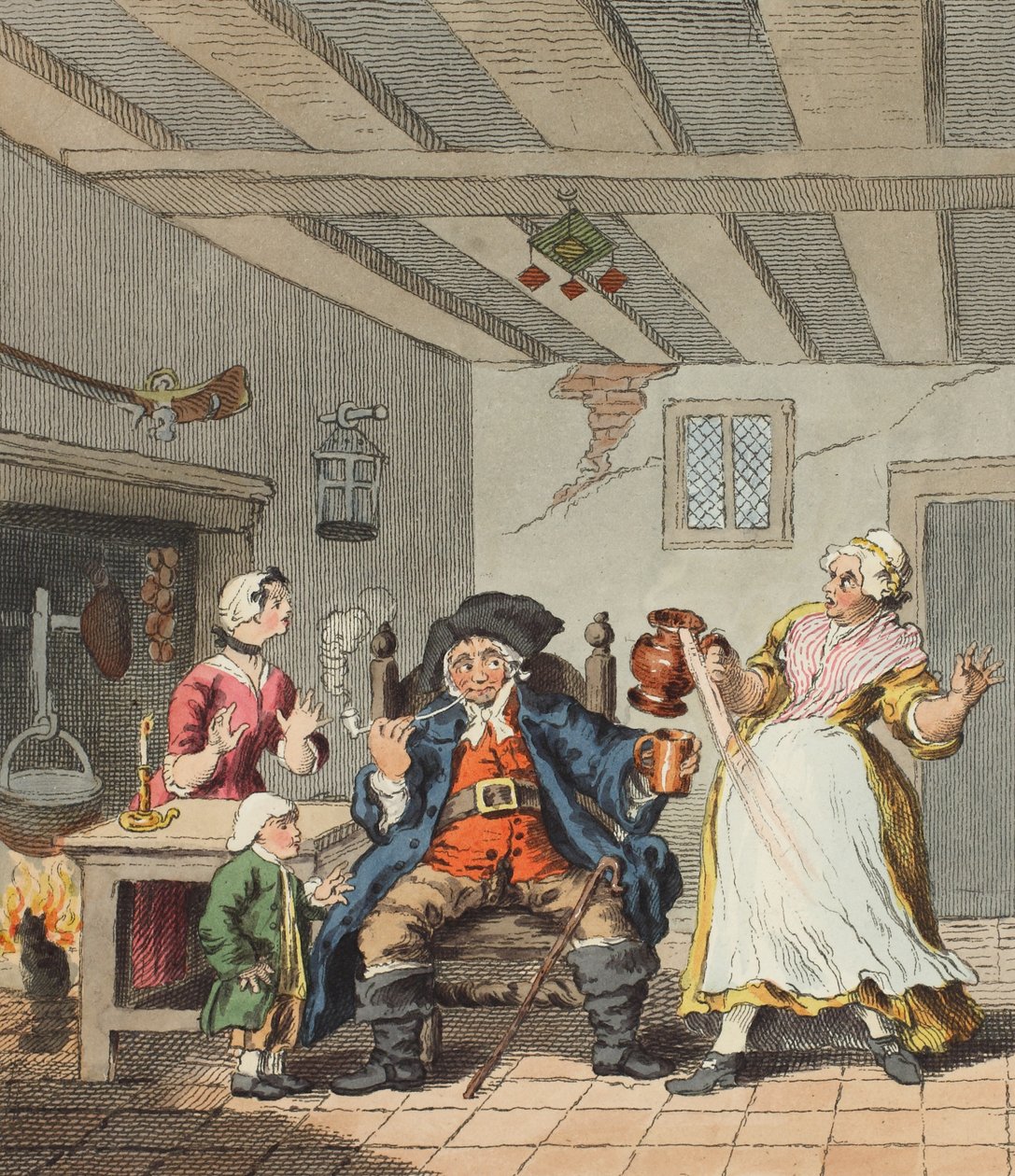 Bonden återvänder, illustration från "Hogarth Restored: The Whole Works of the celebrated William Hogarth, re-engraved by Thomas Cook", pub. 1812 (handkolorerad gravyr) av William Hogarth