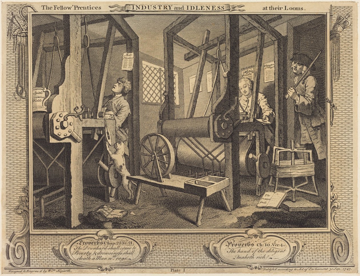 Lärlingskamraterna vid sina vävstolar av William Hogarth