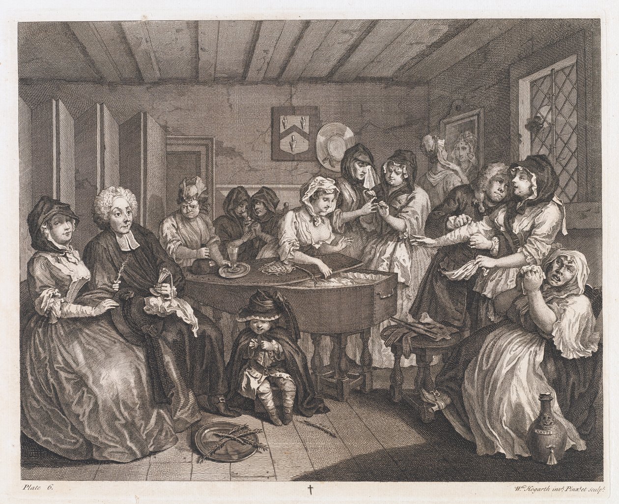 Skökans begravning, designad 1732, tryckt 1744 (etsning och gravyr) av William Hogarth