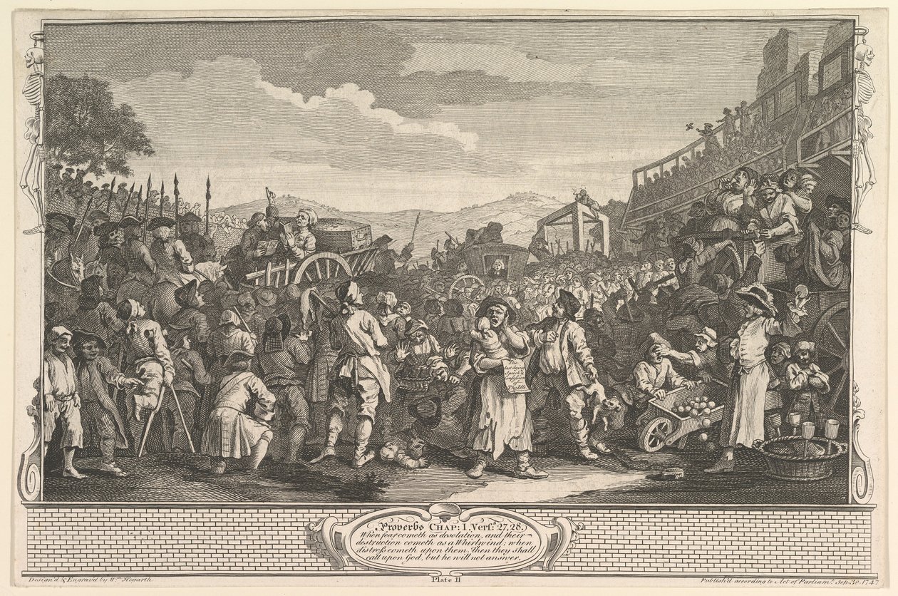 The Idle Prentice Executed at Tyburn Industry and Idleness, skylt 11, 30 september 1747. av William Hogarth