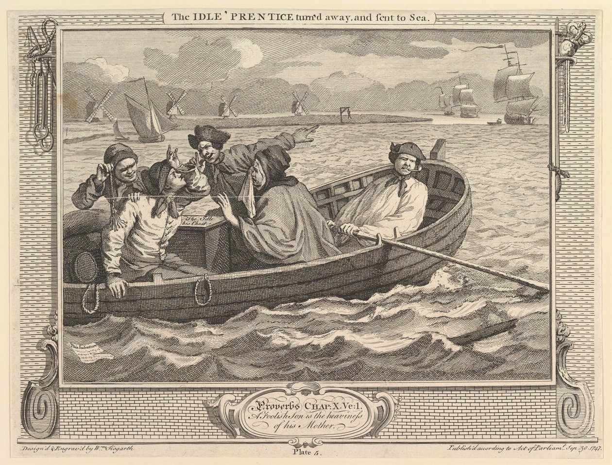 The Idle Prentice Turned Away and Send to Sea: Industry and Idleness, skylt 5, 30 september 1747. av William Hogarth