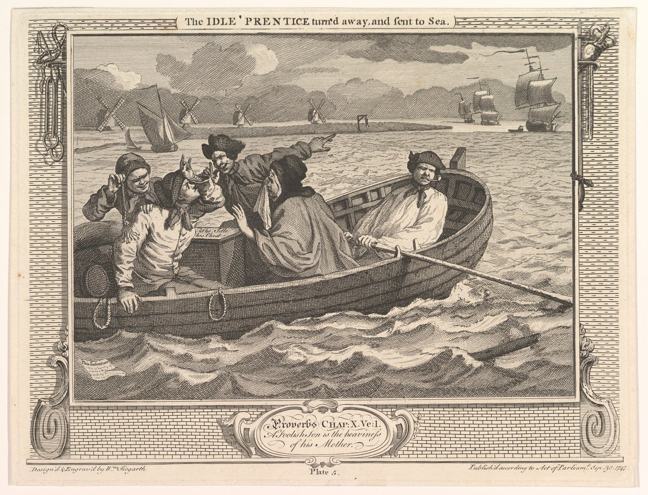 The Idle Prentice vände sig bort och skickades till sjöss Industri och sysslolöshet, skylt..., 30 september 1747. av William Hogarth