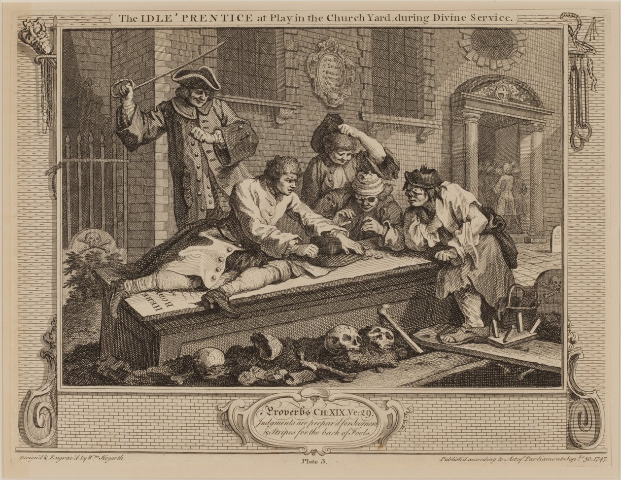Den lediga lärlingen på lek på kyrkgården, under gudstjänsten av William Hogarth