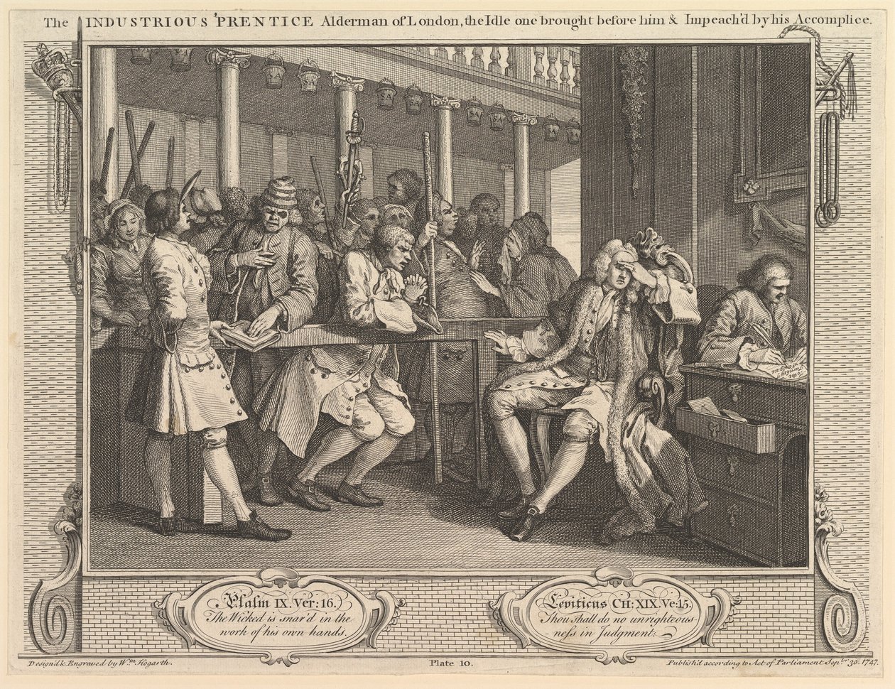 Den flitiga Prentice Alderman of London, the Idle One Framed Before Hi..., 30 september 1747. av William Hogarth