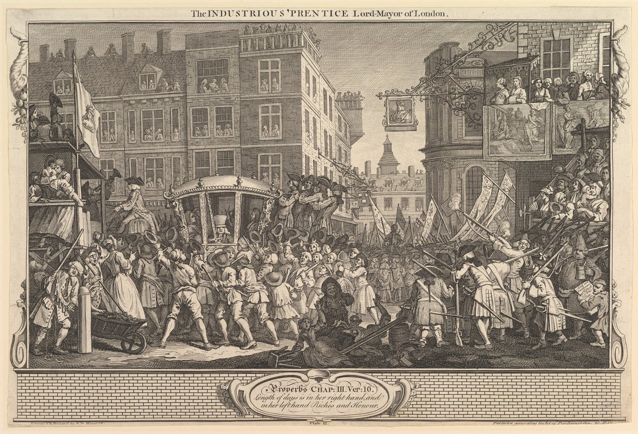 The Industrious Prentice Lord Mayor of London: Industry and Idleness, tallrik..., 30 september 1747. av William Hogarth