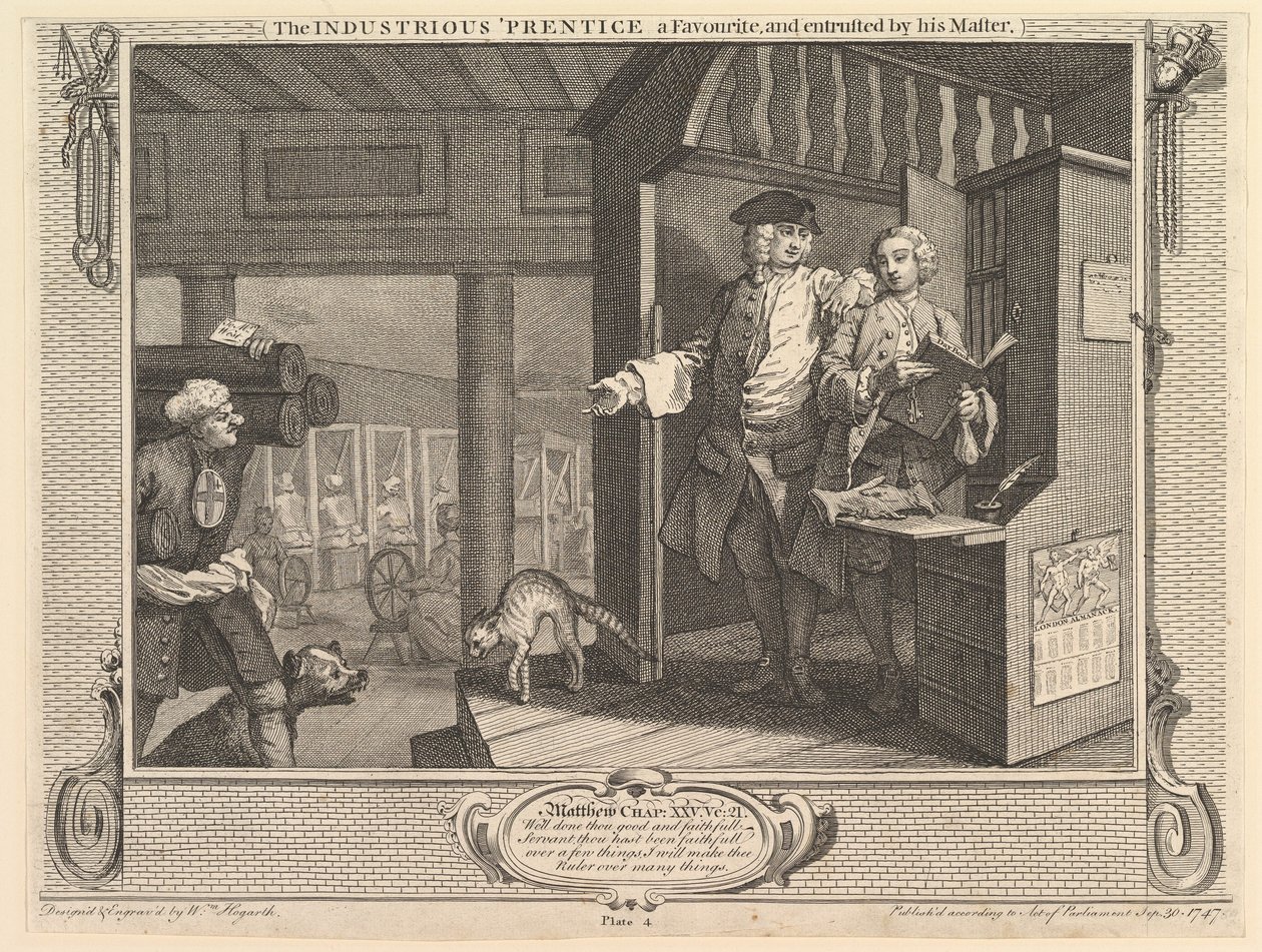 Den flitige Prentice en favorit och anförtrodd av sin mästare: Industry ..., 30 september 1747. av William Hogarth