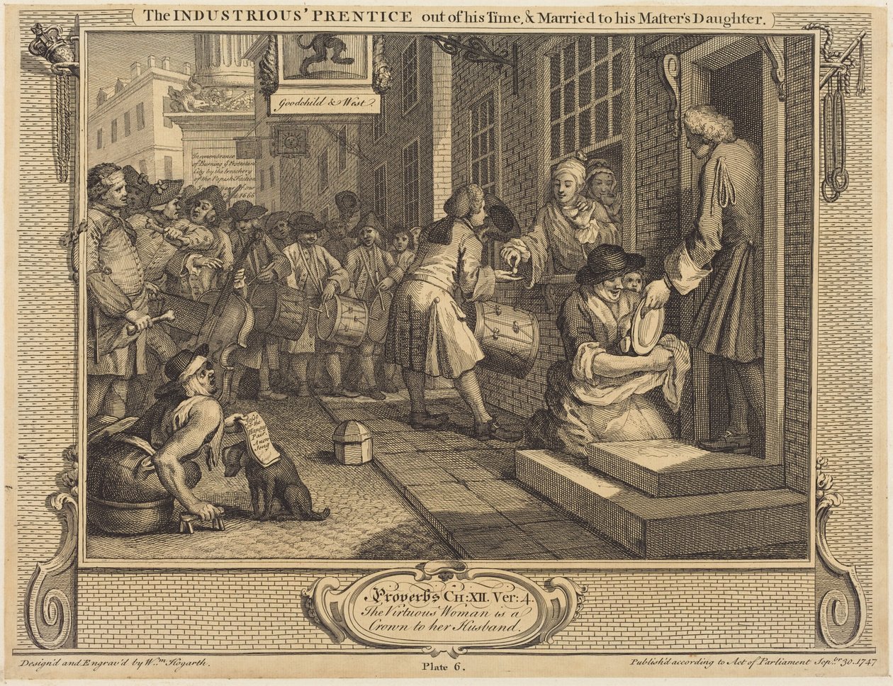Den flitige lärlingen som avslutat sin lärlingstid och gift sig med sin mästares dotter av William Hogarth