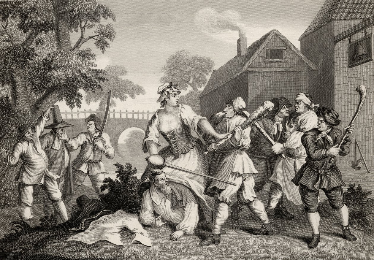 Riddaren underkastar sig Trulla, ur "Hudibras" av Samuel Butler (1612-80) graverad av F.F. Walker, från "The Works of William Hogarth", publicerad 1833. av William Hogarth