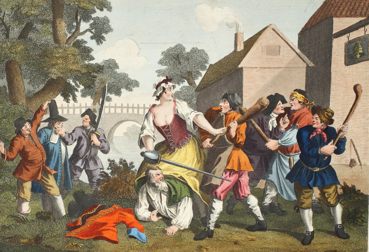 Riddaren underkastar sig Trulla, från "Hudibras" av Samuel Butler (1612-80), illustration från "Hogarth Restored: The Whole Works of the berömde William Hogarth, re-graved by Thomas Cook", pub. 1812 av William Hogarth