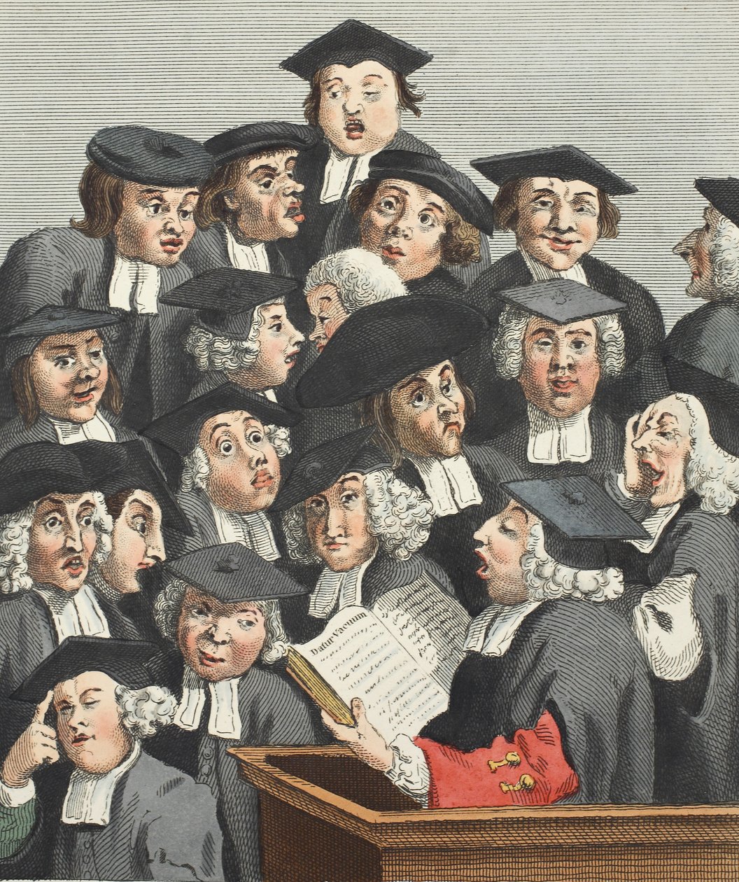 Föreläsningen, illustration från "Hogarth Restored: The Whole Works of the hyllade William Hogarth, re-graved by Thomas Cook", pub. 1812 (handfärgad gravyr) av William Hogarth