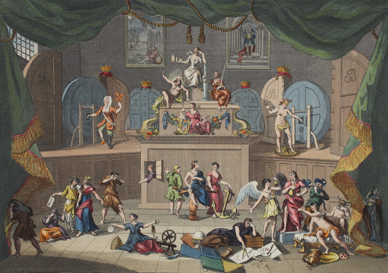Lotteriet, illustration från "Hogarth Restored: The Whole Works of the hyllade William Hogarth, re-graved by Thomas Cook", pub. 1812 (handfärgad gravyr) av William Hogarth