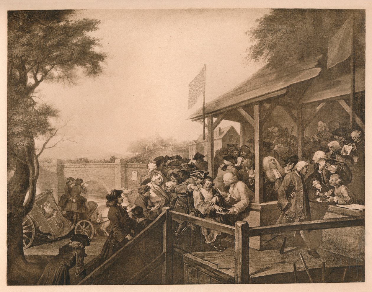 The Polling, tavla III från The Humors of an Election, 1757 av William Hogarth